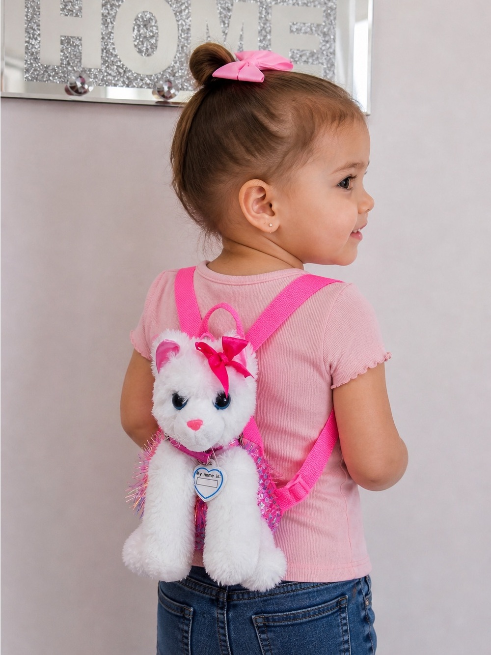 Cute Plush Cat Mini Backpack Toddler Pink Girls Small Bag Kawaii